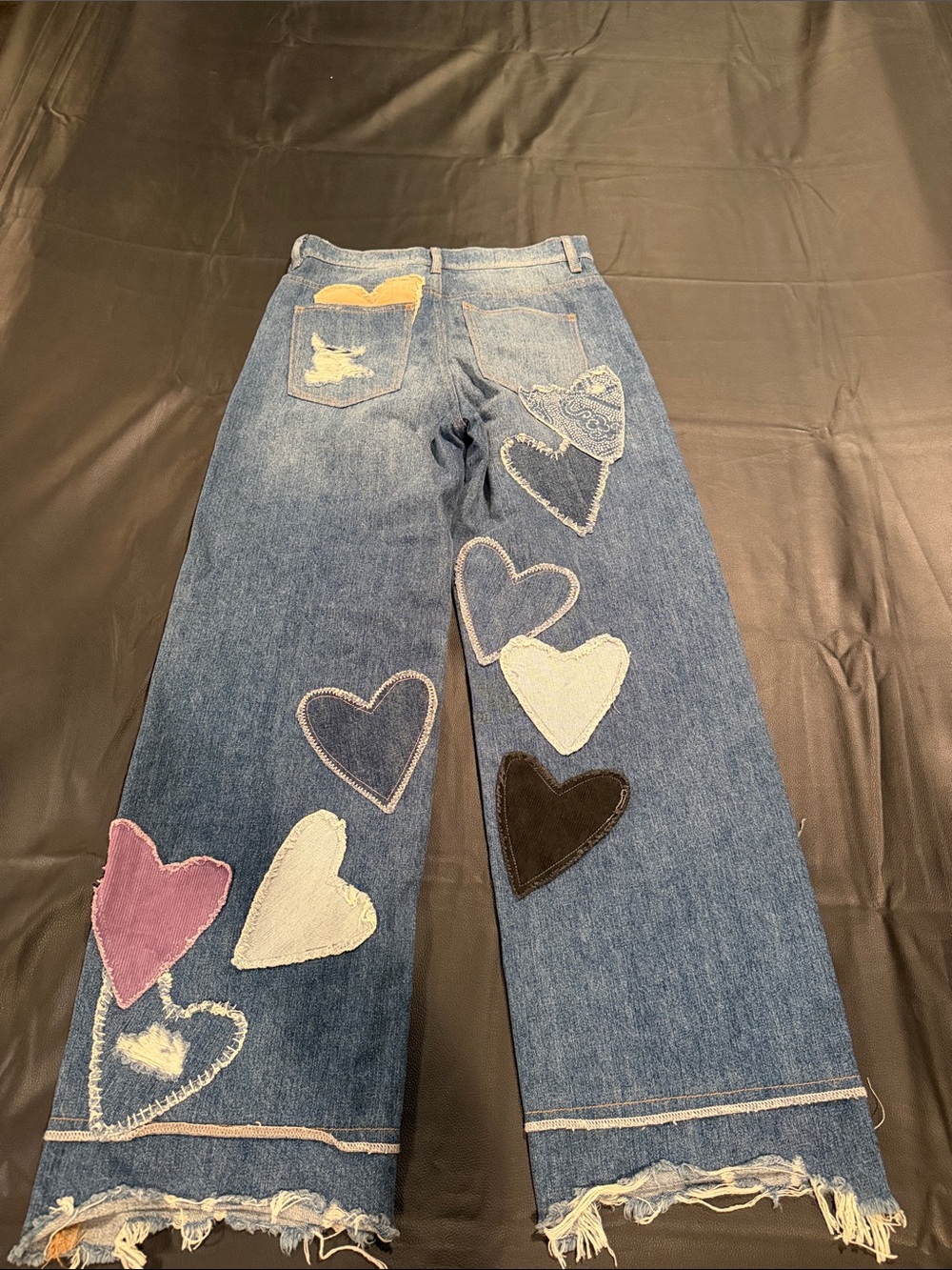 We The Free Denim Wide-Leg Jeans with Multicolor Heart Patches - Picture 2 of 3